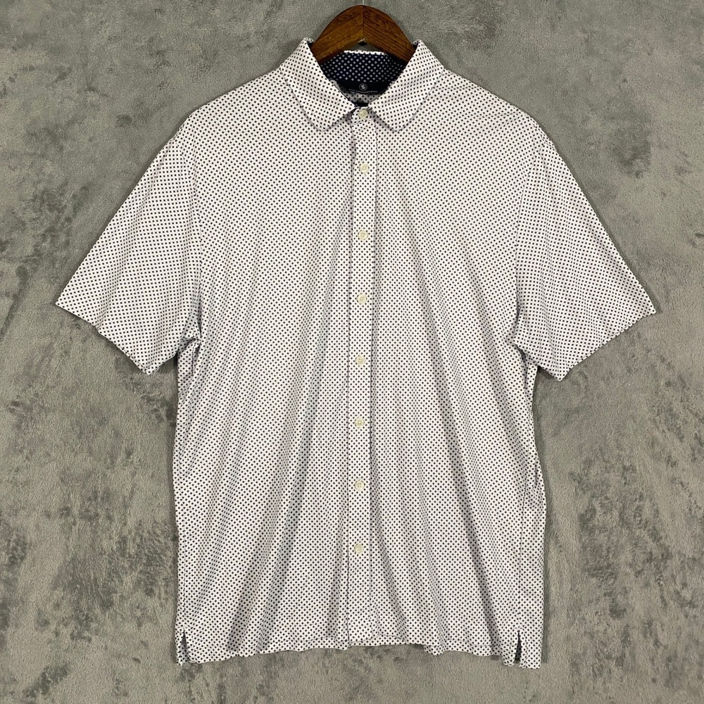 Hart Schaffner Marx Shirt Mens L White Navy HartSoft Luxury Cotton Short Sleeve